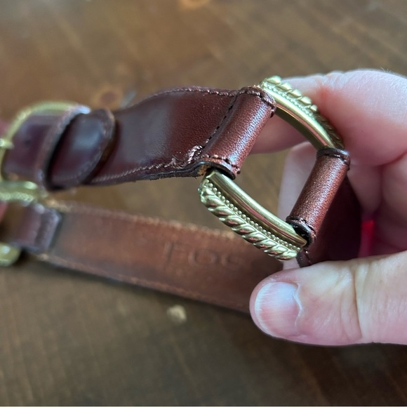 Fossil Gold Metal Brown Leather Belt. Size Medium. - Picture 10 of 13